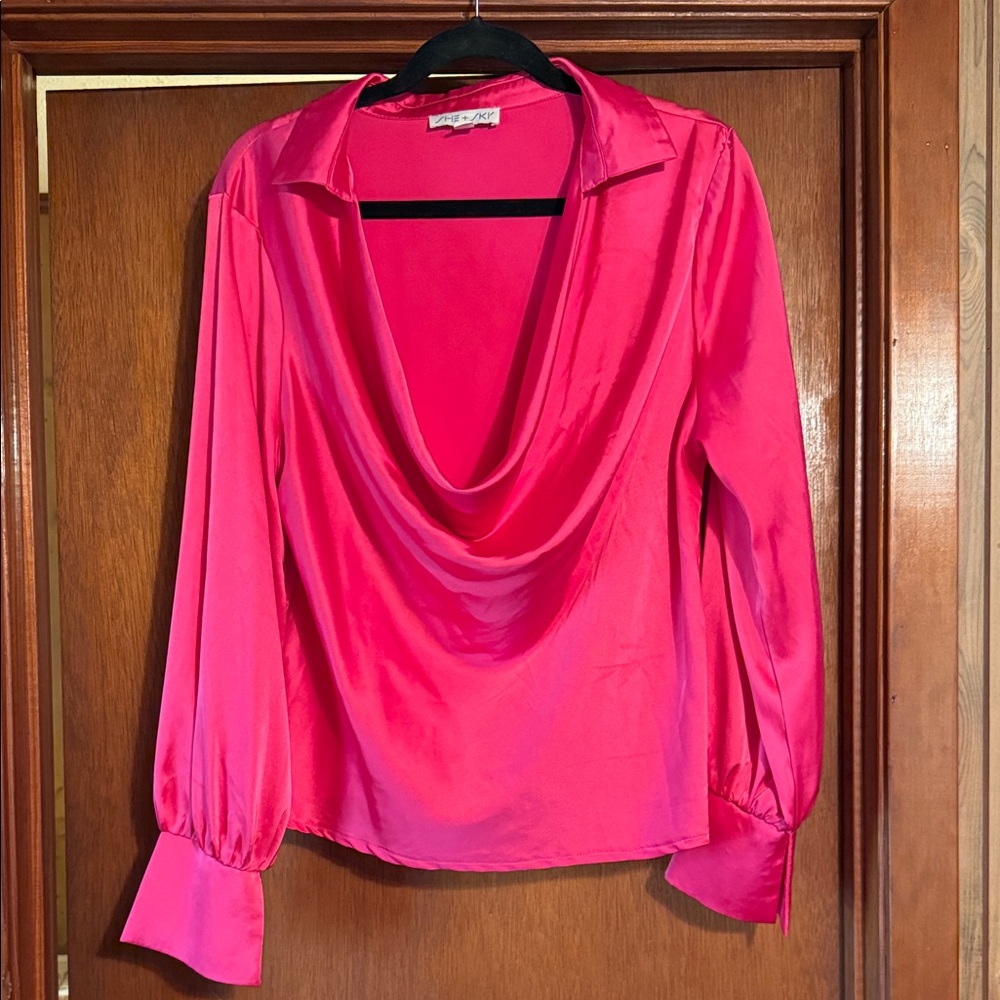 She + Sky Vibrant Pink Silk Blouse